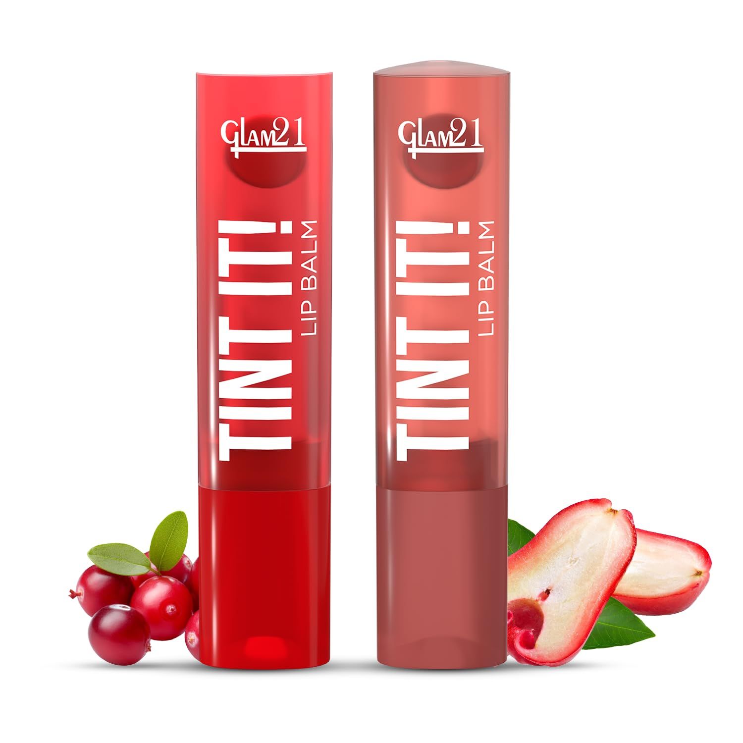 Glam21 Tint it! Lip Balm | Everyday Hydration & Moisturized Lips with Vitamin-E, Shea Butter, Avocado Oil, SPF15 |Lip Care For Dry & Chapped Lip - Rose Apple & Cranberry | 3.5gm Each | Combo Pack Of 2 Glam21 Tint it! Lip Balm | Everyday Hydration & Moist