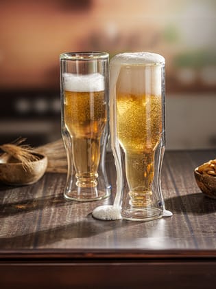 DOUBLE WALL INVERTED BOTTLE SHAPED BEER GLASS-Set Of 2