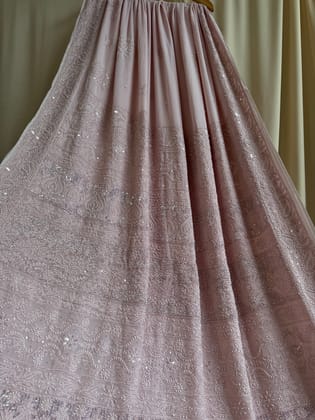Viscose Rose Pink Chikankari saree with Pearl embellishments-Pink
