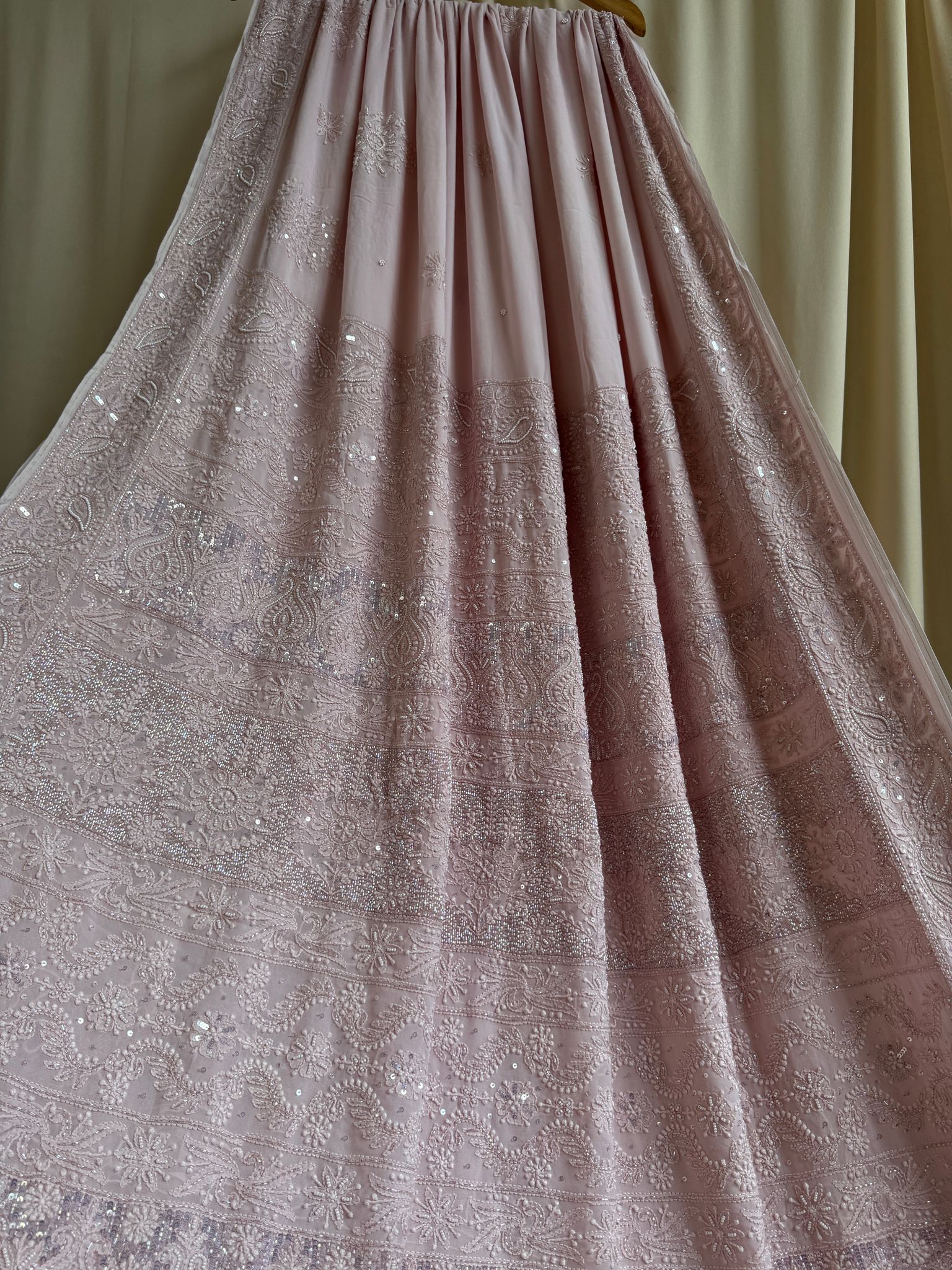 Viscose Rose Pink Chikankari saree with Pearl embellishments-Pink