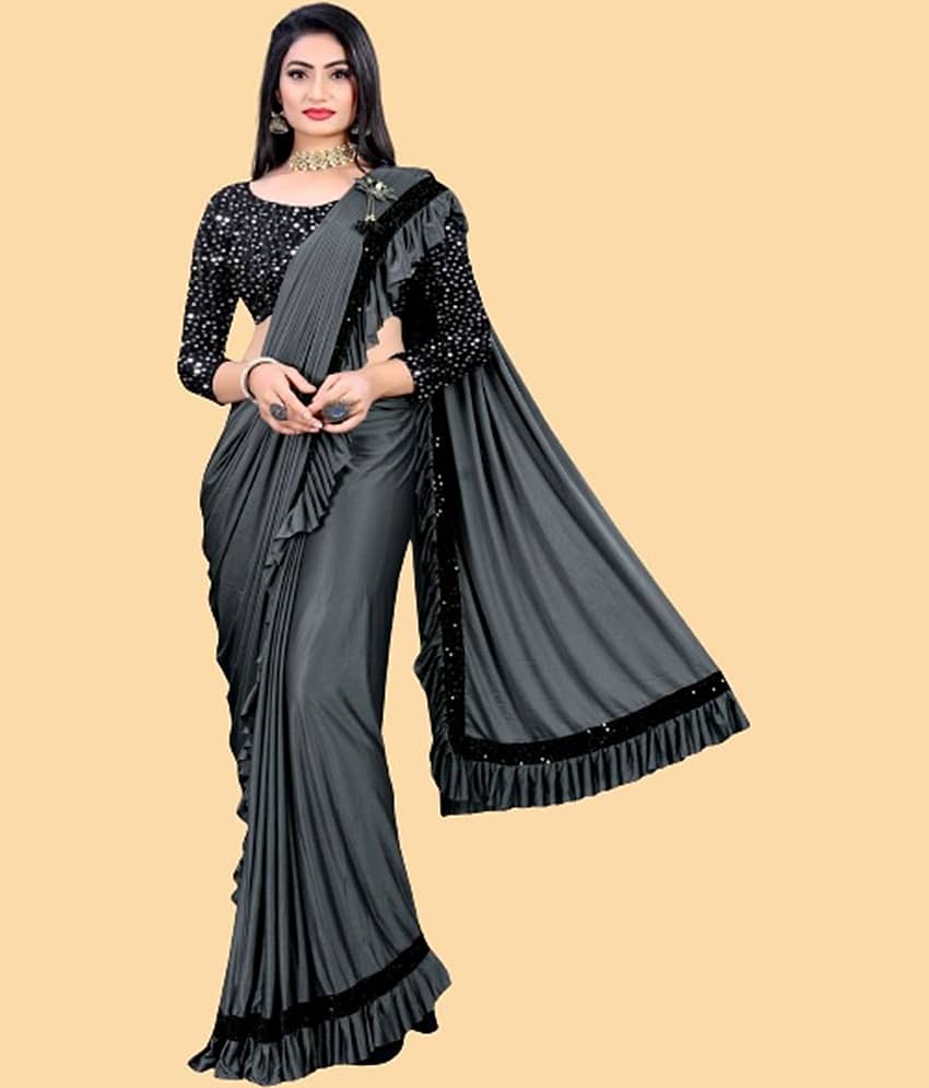 Apnisha Lycra Embellished Saree With Unstitched Blouse Piece ( Yellow )