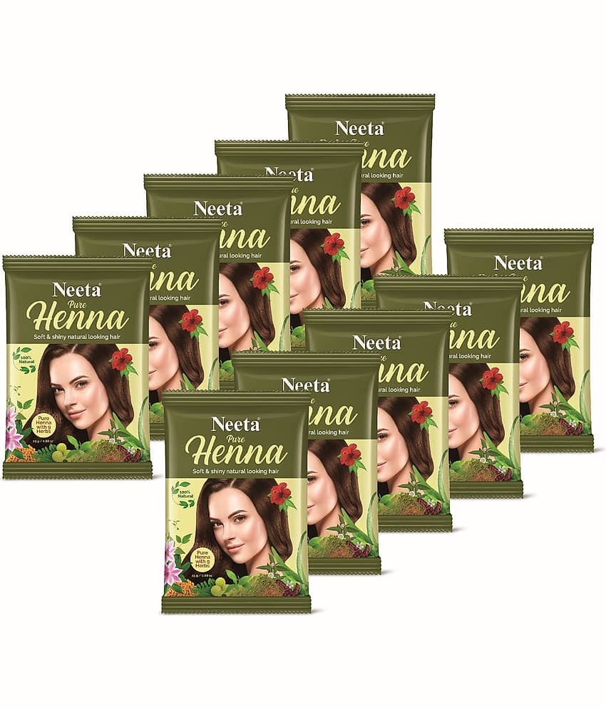 Neeta Pure Henna Powder for Hair with 9 Natural Herbs 25g Pack of 10, 100% Natural Henna Mehndi for Natural Looking Hair