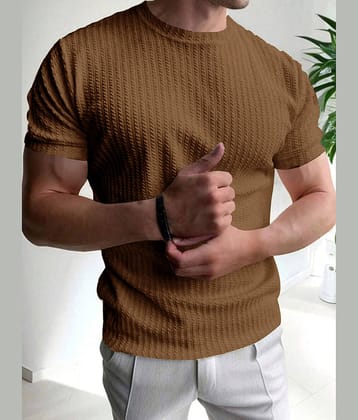 Eyebogler Men Cotton Blend Regular Fit Self Design T-Shirt ( Brown )