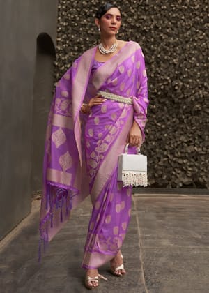 Lotus Purple Woven Banarasi Georgette Silk Saree