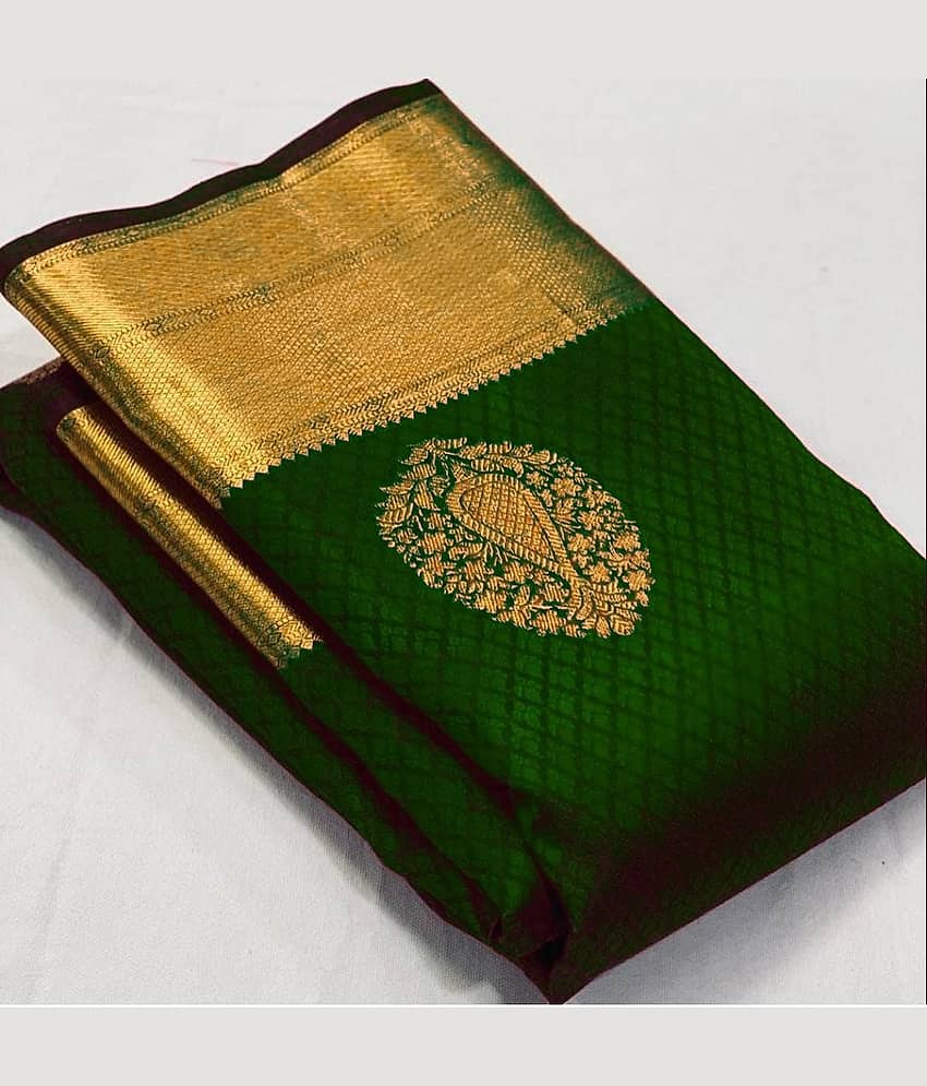 fab woven Art Silk Woven Kanjeevaram Sarees With Unstitched Blouse Piece ( Green )