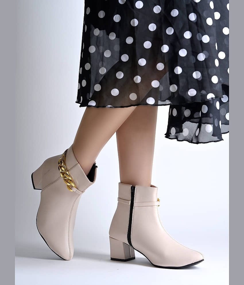 Shoetopia Cream Women's Ankle Length Boots