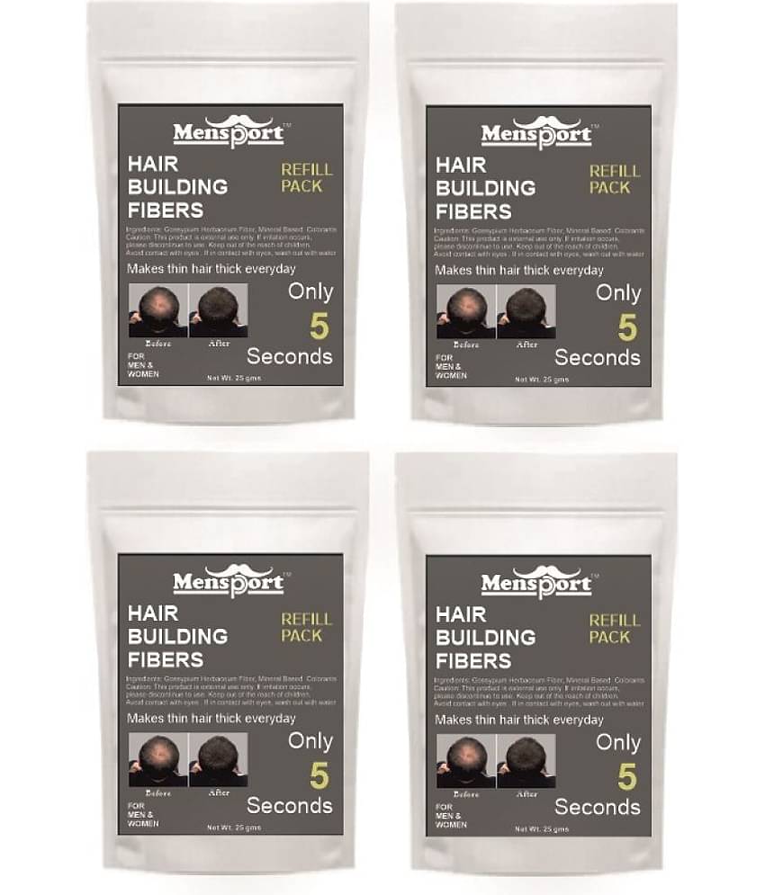 Mensport Hair Building Fiber Instant Fuller Hair Refill Pack (Black) 25 gm Pack of 4