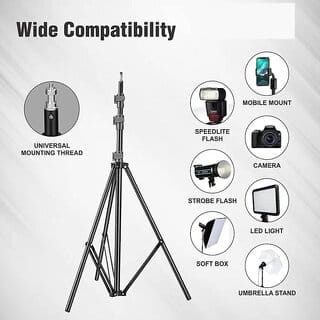 Digimate 7 Feet Height Adjustable Aluminum Alloy Portable Light Stand for Ring Light Tripod Ball Head (Black, Supports)