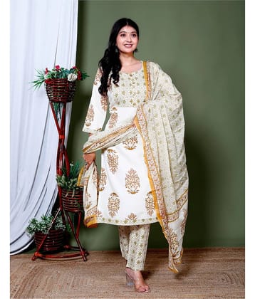 The Kurti Point Rayon Printed Kurti With Pants Women's Stitched Salwar Suit - White ( Pack of 1 )