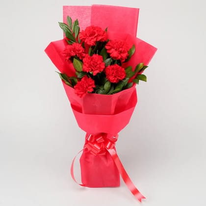 Captivating 6 Red Carnations Bunch For Valentine's Day Gift