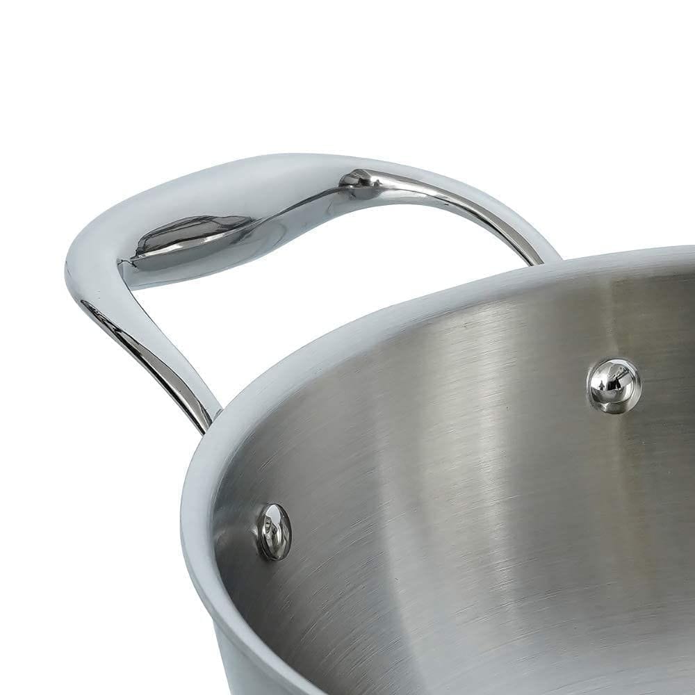 Femora Stainless Steel Tri-ply Deep Frying Kadhai Pan with Zero Non-Stick Coating with Glass Lid (Silver, 26 cm Capacity 3.2 L )