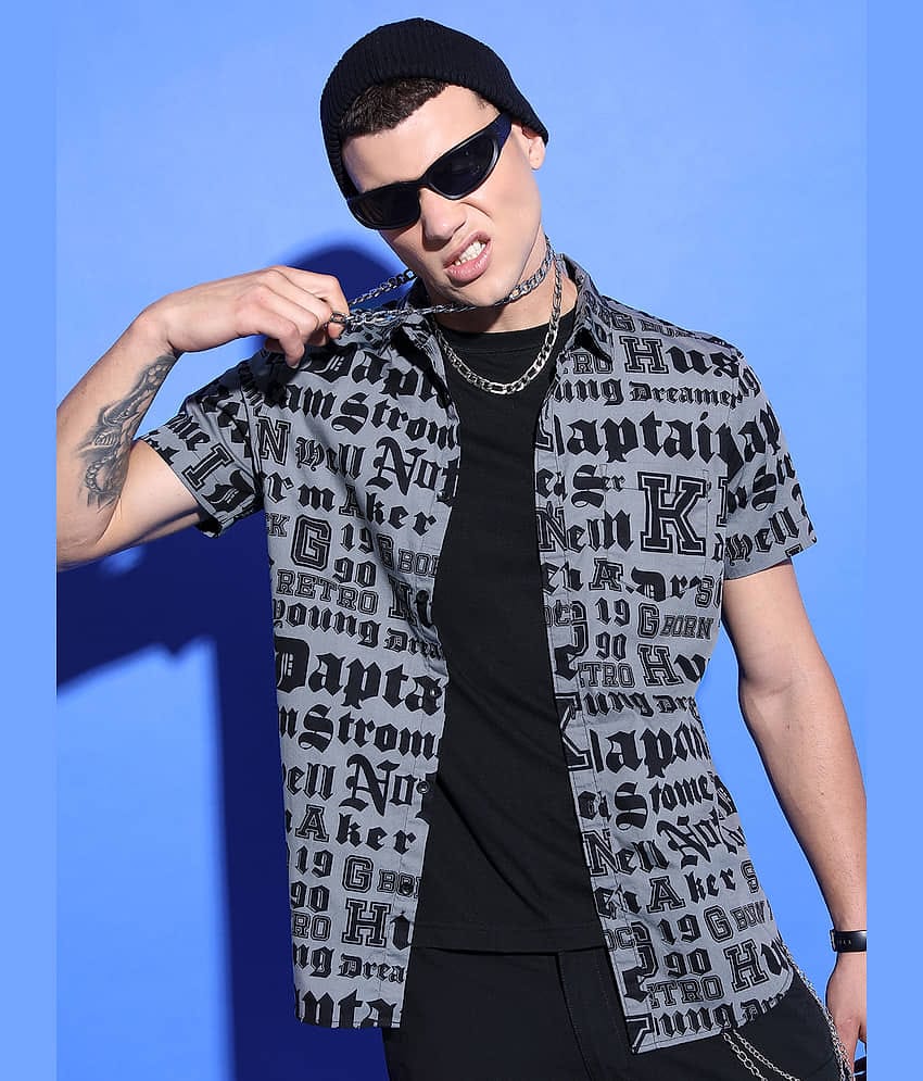 Ketch 100% Cotton Regular Fit Printed Half Sleeves Men's Casual Shirt - Grey ( Pack of 1 )