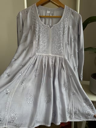 Chikankari Muslin Peplum short Top in Grey-Grey / cotton / L