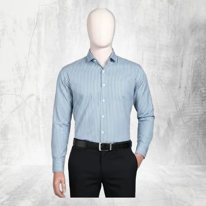 Men's Blue and White Striped Cotton Casual Shirt | Breathable Fabric | Everyday Wear