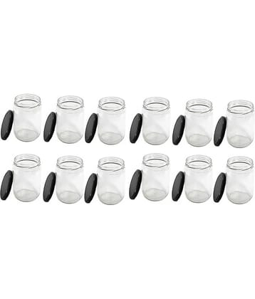 CROCO JAR Glass Black Food Container ( Set of 12 )