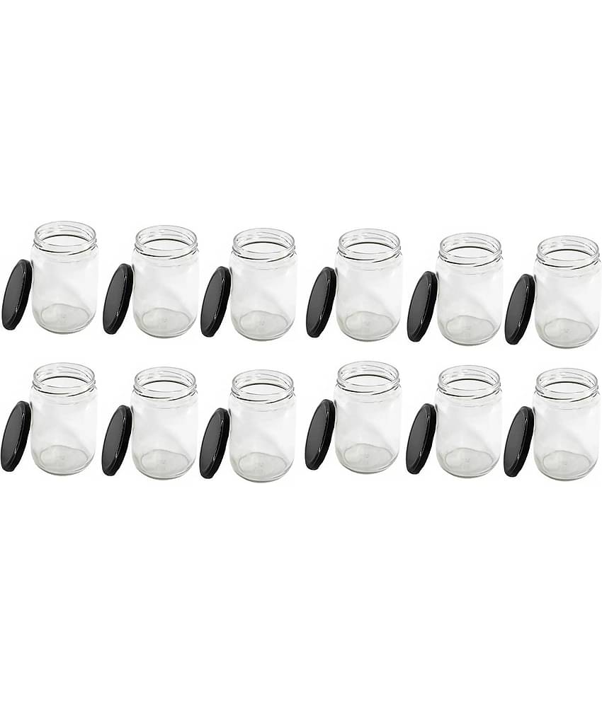 CROCO JAR Glass Black Food Container ( Set of 12 )