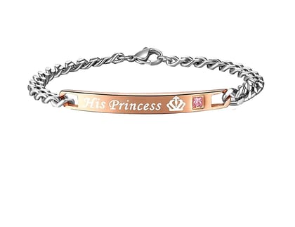 Her Prince Black Silver Stainless Steel Id Couple Lovers Bracelet