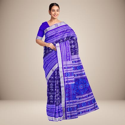 Blue Tribal Motif Sambalpuri Silk Saree Blue Tribal Motif Sambalpuri Silk Saree