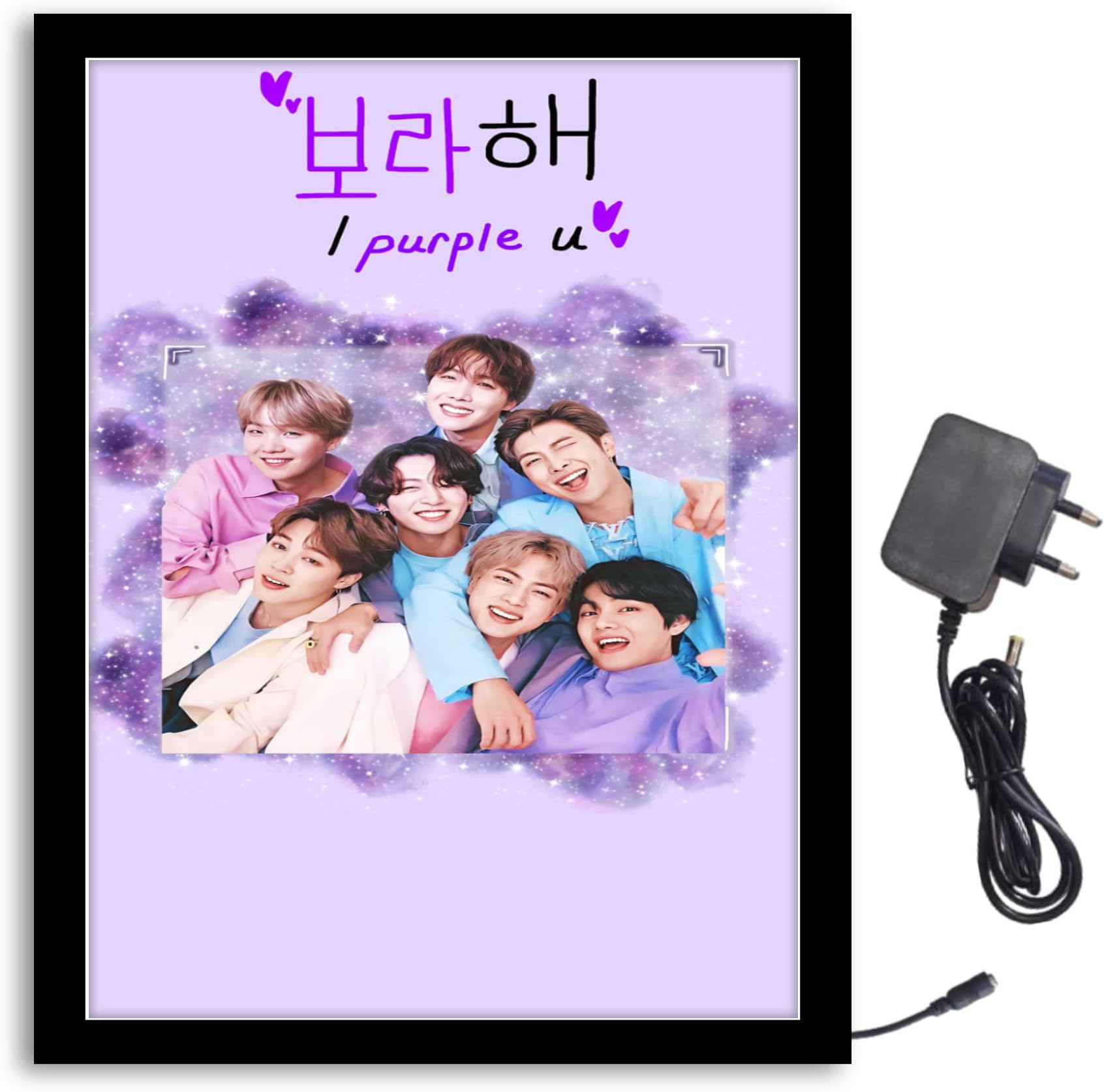 NOKKES Bts I Purple u I Purple You Light Photo Frame 8X10 inch Led Light photo Frame With Light Adaptor Led Light Photo Frame Black Color Photo Frame_AQW198
