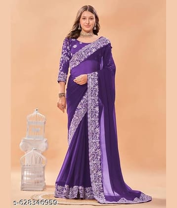 Shivadit ethnic Georgette Embroidered Regular Saree With Unstitched Blouse Piece ( Wine )