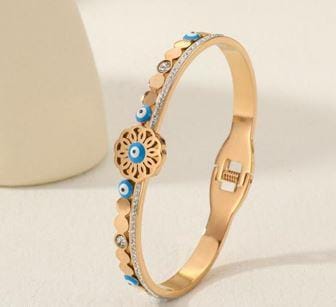 Stainless Steel Gold/Rosegold Plated Floral Shaped Evil Eye