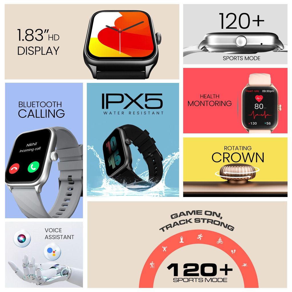 CELLECOR M1 Stew 1.83 IPS Display Smart Watch, Bluetooth Calling, Unlimited Watch Faces, 100+ Sports Modes, Health Suite, Voice Assistance (Gold-Pink)