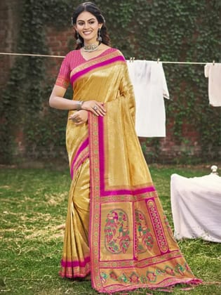 Golden Banarasi Silk Saree