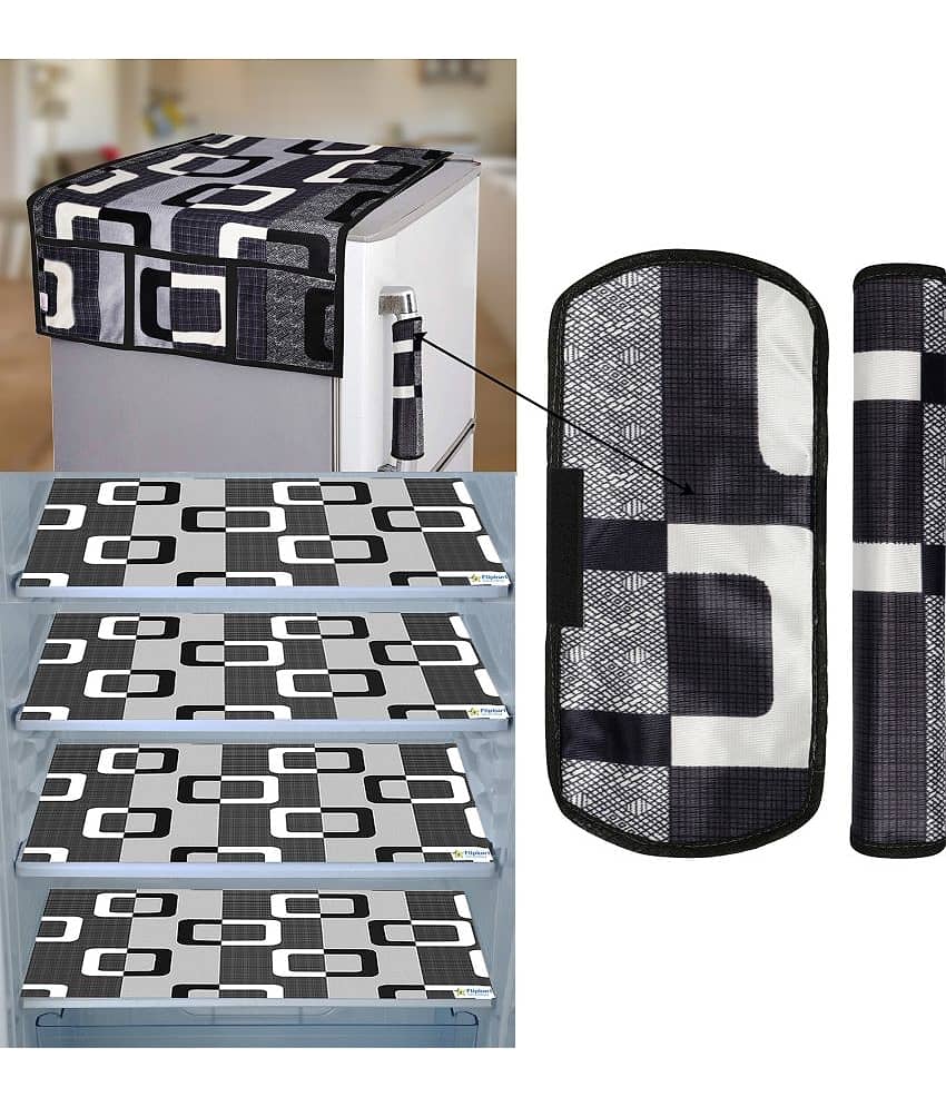 Crosmo Polyester Floral Printed Fridge Mat & Fridge Cover ( 64 18 ) Pack Of 7 Black