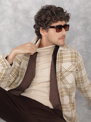 Beige Checkered Shacket-L / Beige