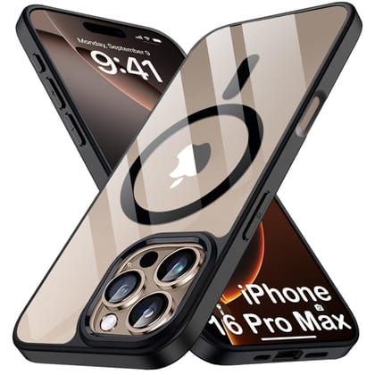 Ultra-Hybrid Back Cover Case for iPhone 16 Pro Max Compatible with MagSafe | Camera Protection | Crystal Clear Transparent Cover for iPhone 16 Pro Max (PC & TPU, Black Bumper)
