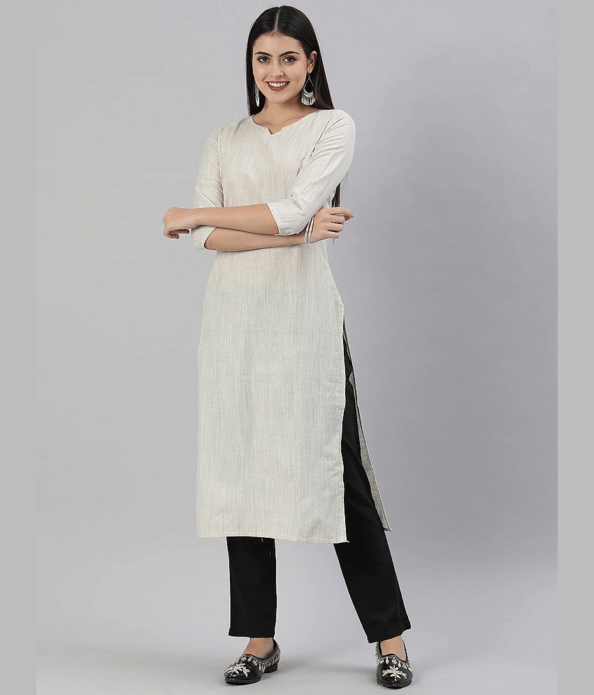Hritika Cotton Blend Solid Straight Women's Kurti - Off White ( Pack of 1 )