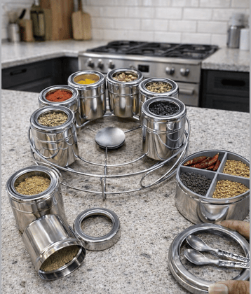 Visaxmi 12 in 1 Masala Box Steel Silver Spice Container ( Set of 12 )