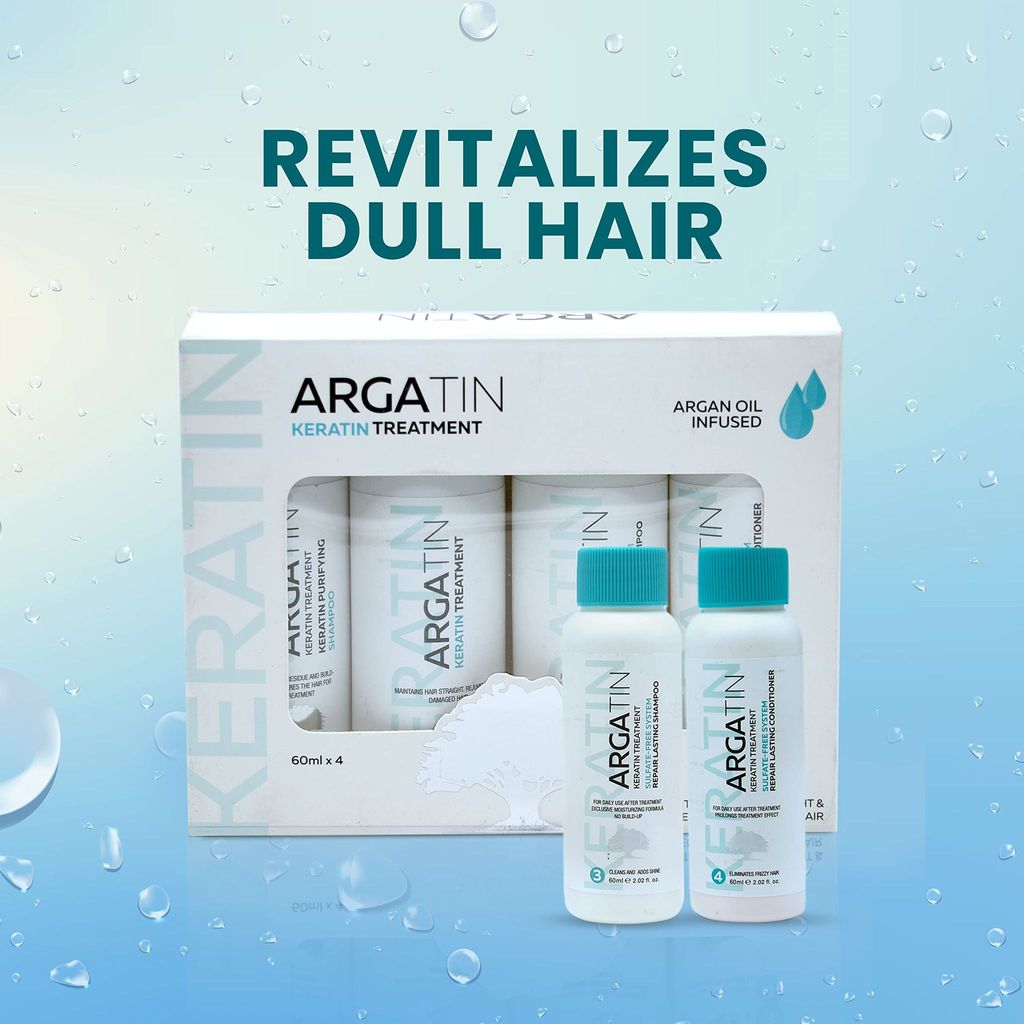 Argatin Monodose Kit Keratin Smoothing Treatment Cream | Purifying Shampoo| Conditioner And Hair Repair Shampoo | Professional For Straightening And Smoothing 240 Ml