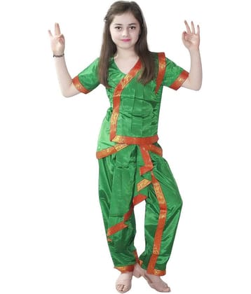 Kaku Fancy Dresses Odissi Classical Dance Costume For Girls - Green, 10-12 Years