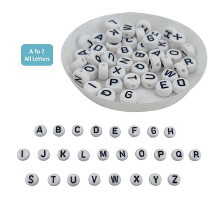 A To Z Acrylic Letter Alphabet Beads 7x4 MM White Hole Size 1 MM Flat Round For Jewellery Making DIY Crafts Keychains Decoration-A to Z (5 Sets)
