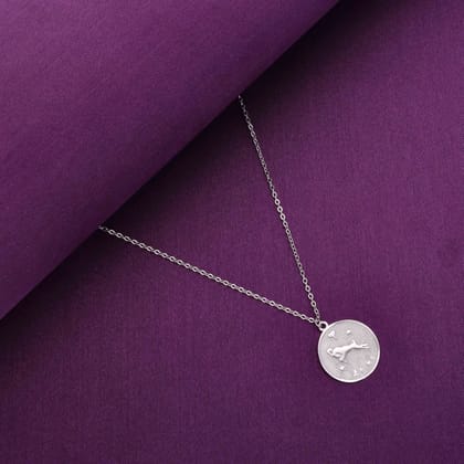 Minimalistic Zodiac Engraved Disc Silver Chain Necklace-None / Silver / Aries
