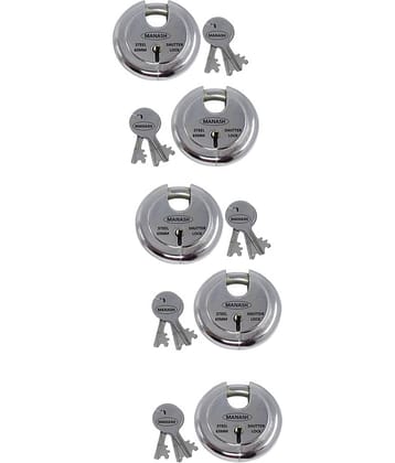 ONMAX Steel Regular Shutter Round Lock,65mm size and 6 levers, Heavy and good Quality Pad Lock, For home, Office and shop (SRSL65N2) Pack Of 5 Pcs
