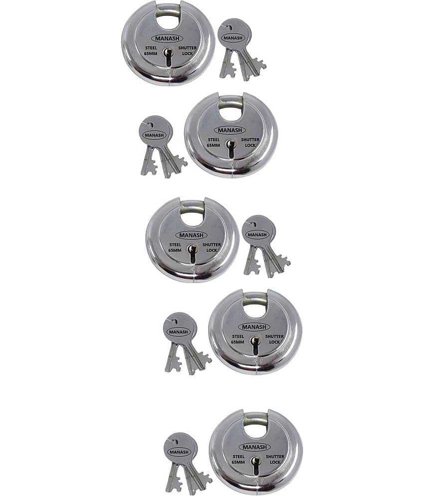 ONMAX Steel Regular Shutter Round Lock,65mm size and 6 levers, Heavy and good Quality Pad Lock, For home, Office and shop (SRSL65N2) Pack Of 5 Pcs