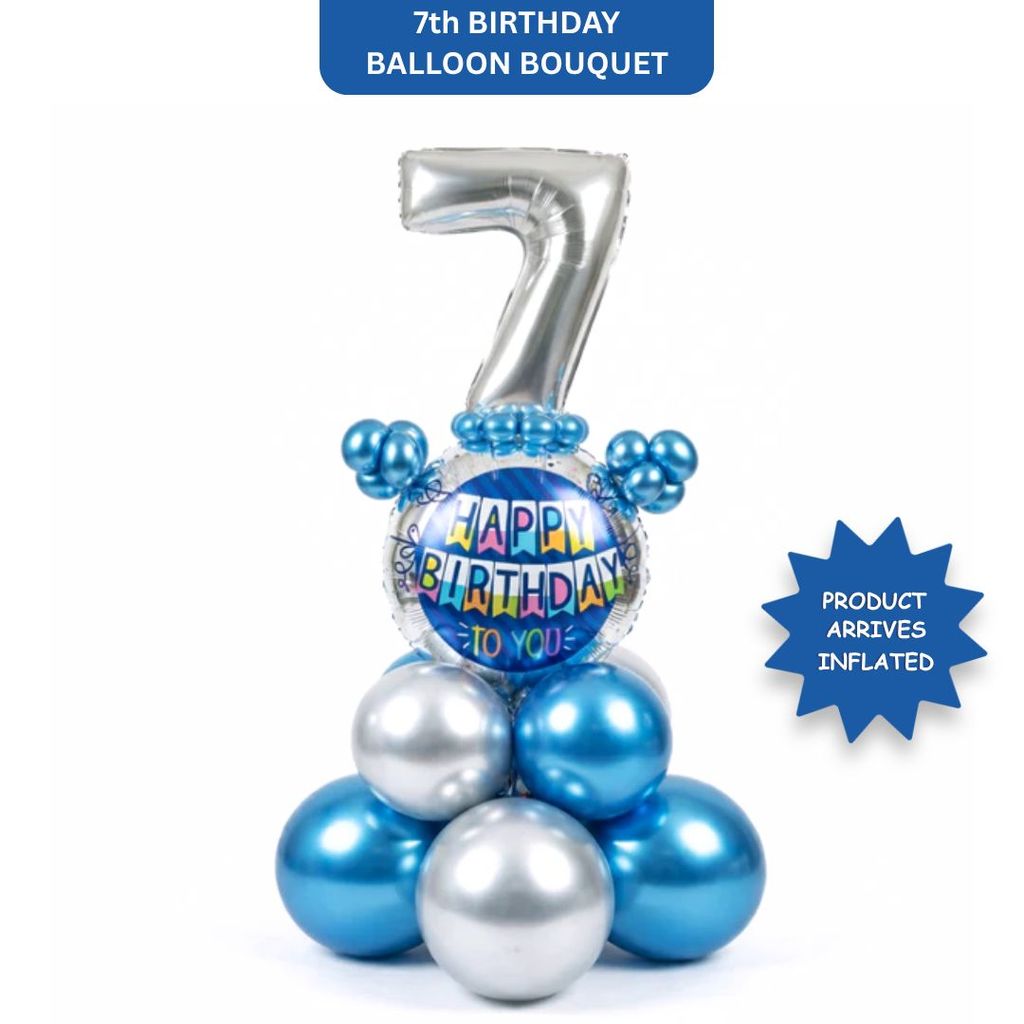 Designer Blue & Silver Balloon Bouquet Arrangement for 7th Birthday - Party and Festive Needs | Buy online on ZillyBuy