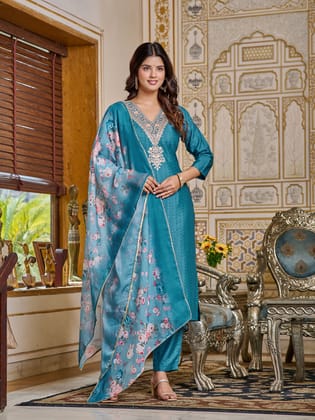 RAMA REYON EMBROIDERY WORK KURTI PANT WITH FANCY DIZITAL PRINT DUPATTA-S