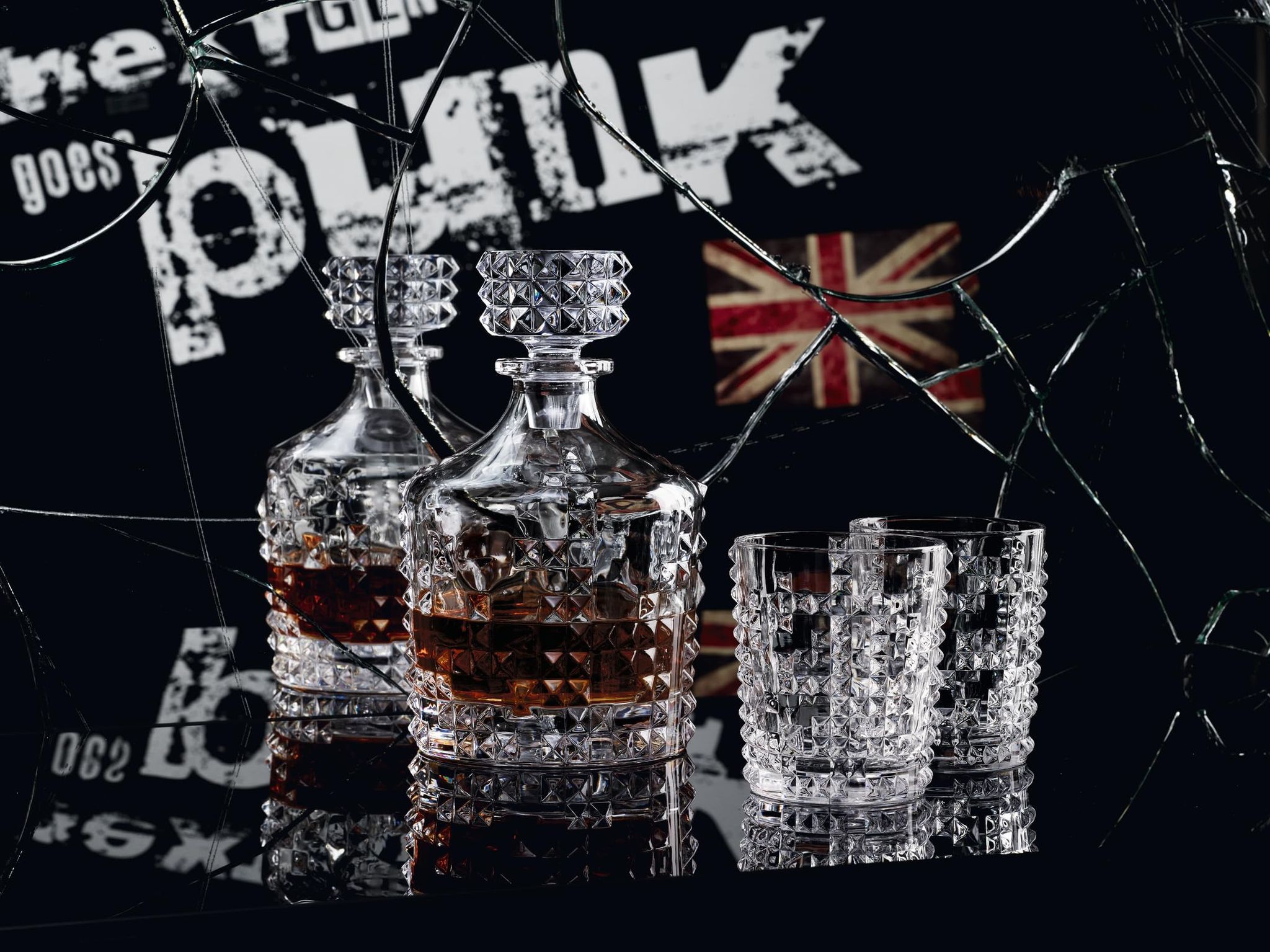 Nachtmann Punk 25 Oz Decanter & 12 Oz Whiskey Tumblers (3-Piece Set) - Crystal Glass Decanter With Airtight Stopper, For Whiskey, Bourbon, Wine, Modern & Durable, Dishwasher Safe - Barware Gift Set