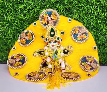 laddu gopal radha krishna patch dress with pagdi and patka-0
