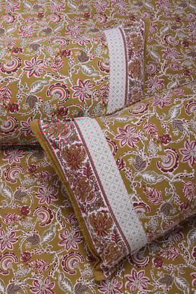 Maurya Jaal Mehendi Cotton Bedsheet-Double - 90 x 108 in / Mehandi / Green