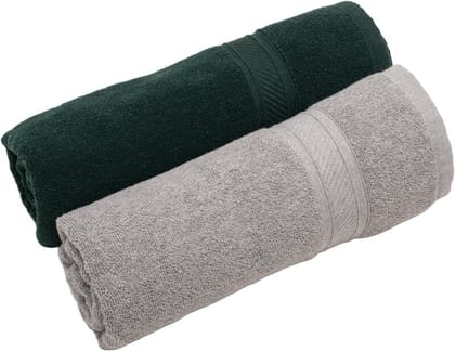 Furnofy Cotton 450 GSM Bath Towel Olive Green, Grey (Pack Of 2)