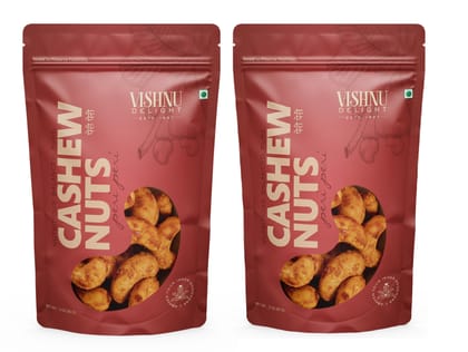 Vishnu Delight Peri Peri Flavor Cashews 85gm Pouch - A Fiery Twist on Traditional Cashews, Rich in Protein, Fiber, and Healthy Fats for a Guilt-Free Snack Pack of 2