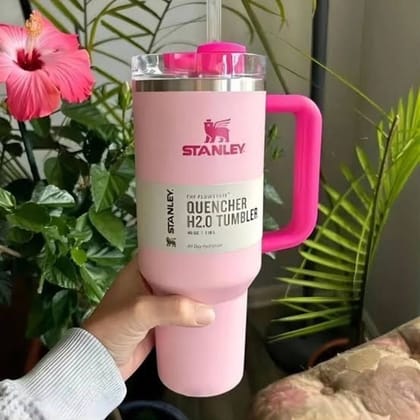 Luxury Branded Stainless Steel Vacuum Insulated Tumbler With Lid & Straw-Flamingo