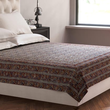 Kalamkari Cotton Bedcover 90x108 Brown Yellow Beige