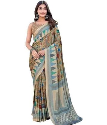JIHANA FAB Chiffon Printed Saree With Unstitched Blouse Piece ( Multicolor )