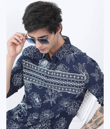 Ketch 100% Cotton Slim Fit Printed Full Sleeves Men's Casual Shirt - Navy Blue ( Pack of 1 )