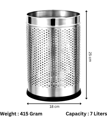 Stainless Steel Perforated Open Multipurpose dustbin for office,bathroom & kitchen use, Modern design solid & plain dustbin (7 Ltr)